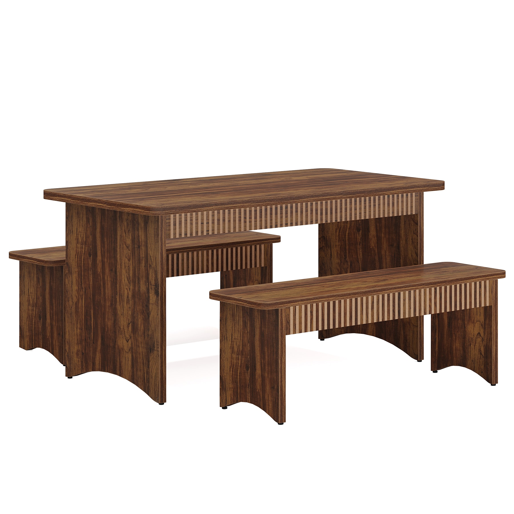 Kitchen Table With 2 Benches, 3-Piece Dining Table Set For 4-6 People_voghion.com